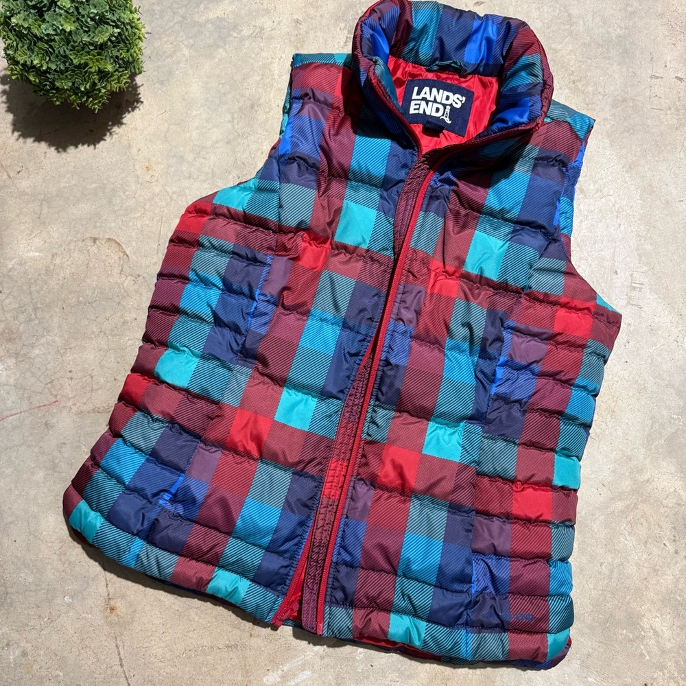 Lands End aid Puffer Vest Women Size S Winter Holiday Christmas Cabin Cozy Fall